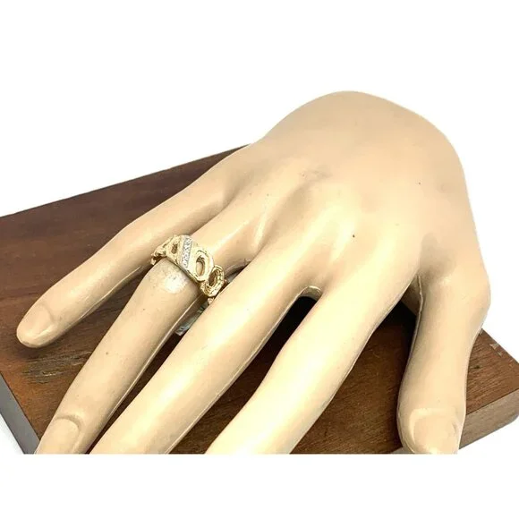 Men's Wedding Band 14k Yellow Gold Diamond Ring Link Estate Jewelry Size 9.5